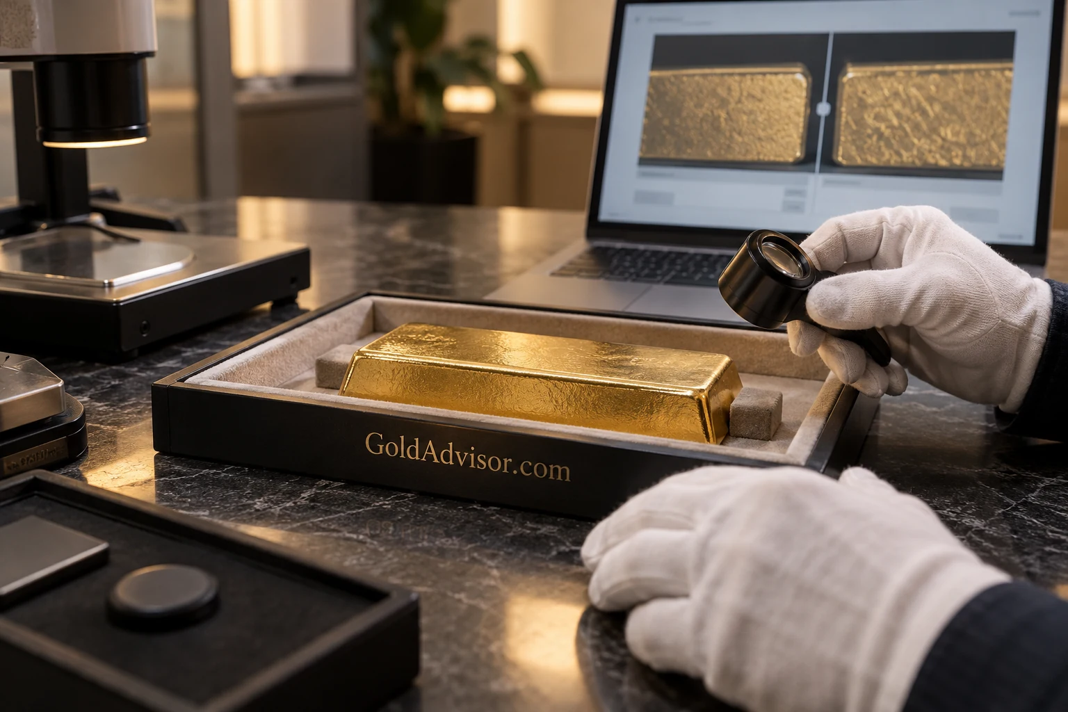 Illustrative GoldAdvisor.com concept: A due diligence workspace for bullion buyers